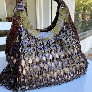 Nancy Gonzalez chocolate Crocodile Crochet Purse shoulder bag